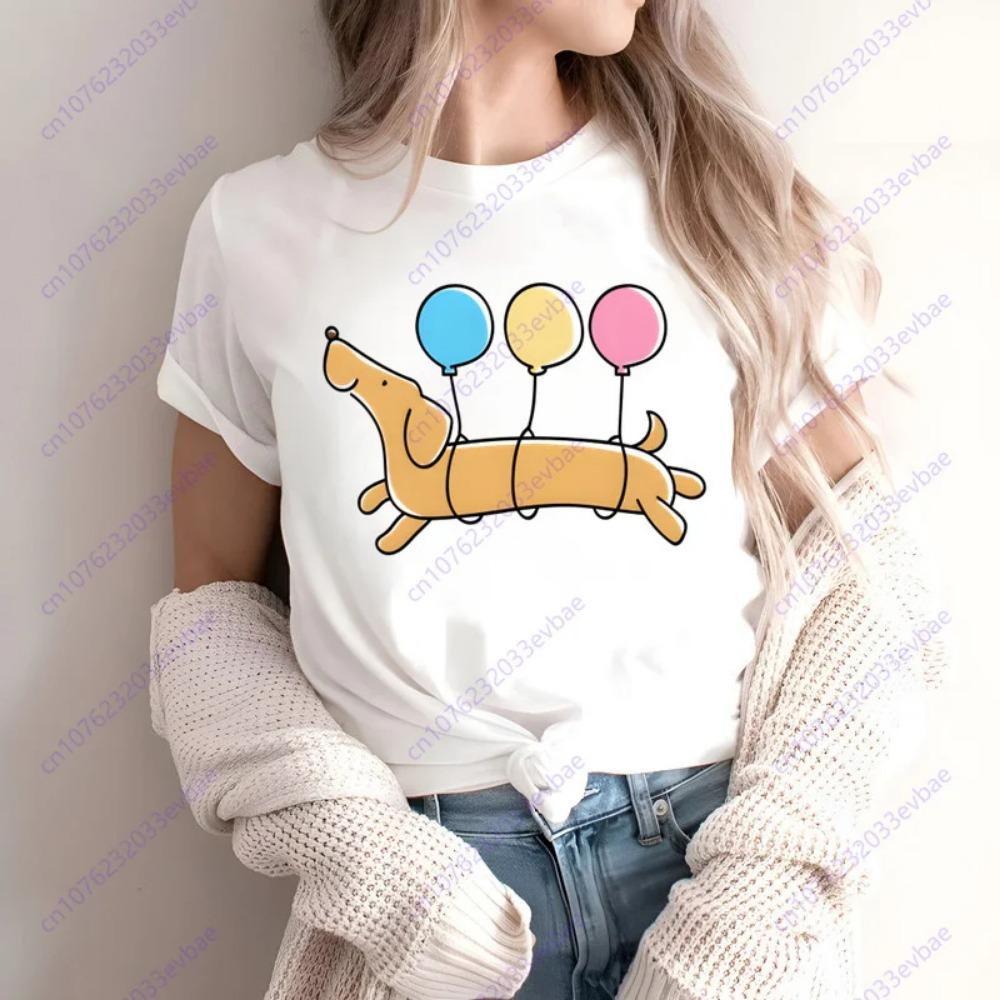 Dachshund Teckel Funny Cute Dog Animal T-Shirt Women Short Sleeve Summer Fashion Tshirt Casual Fashion Tee Shirt O-Neck Tops