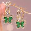 Green Butterfly Drop Earrings for Women, Hypoallergenic Stainless Steel Posts, Sturdy Alloy Fashion Dangle Jewelry Set of 2