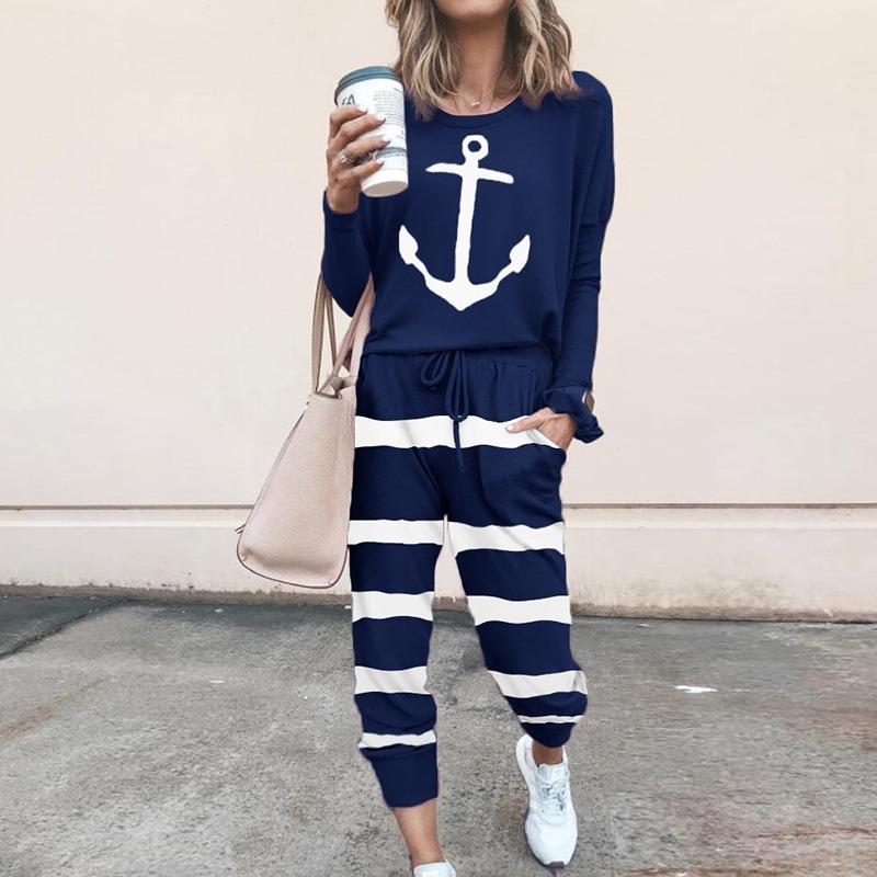 IHUASU Women's Fashion Casual Long Sleeve O-Neck Pants Suits
