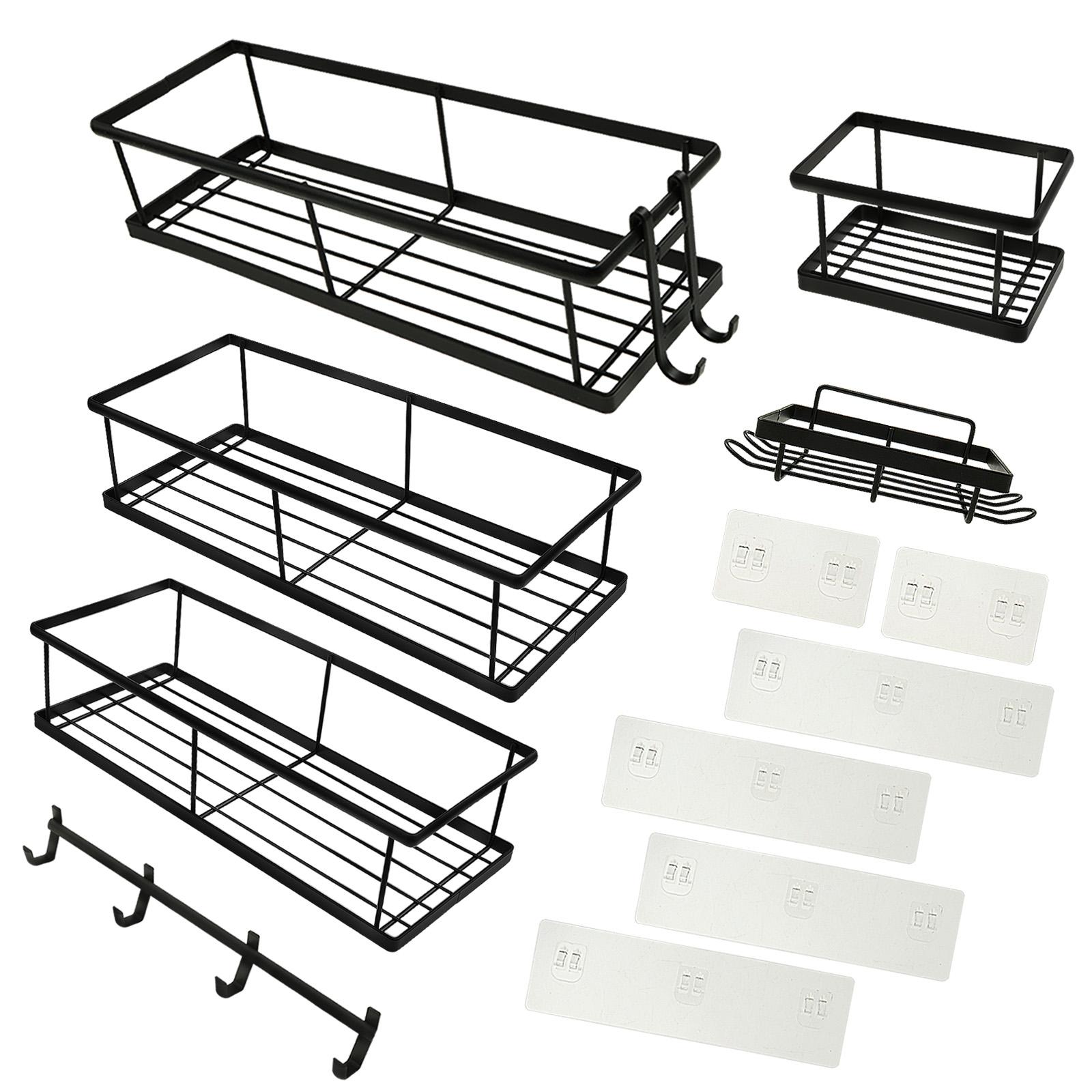 

6Pcs Wall-Mounted Seasoning Rack No Drilling Carbon Steel Bathroom Storage Shelf Multifunctional Seasoning Organization Rack