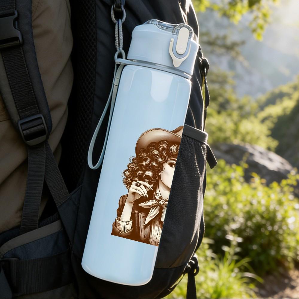1PC Western Cowgirl Lady 750ml Color Plastic Sports Water Bottle Leakproof Flip Straw Lid Suitable for Sports Office Home Use