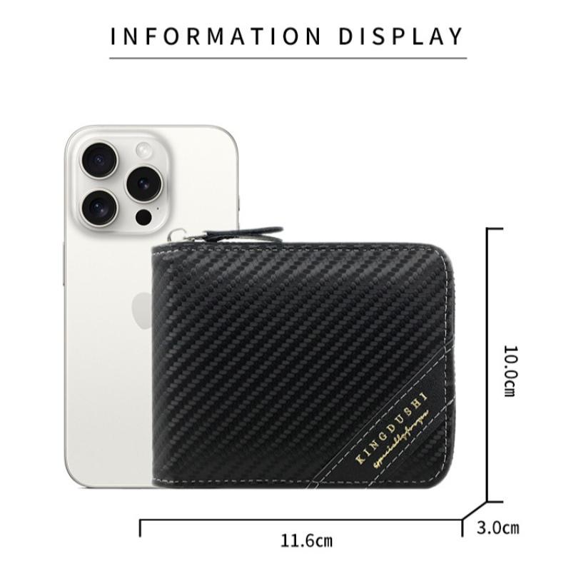 New Trendy Carbon Fiber Short Wallet Men Card Bag Integrated Zipper Change Bag Holder Bifold Clutch Solid Hombre Business Purse