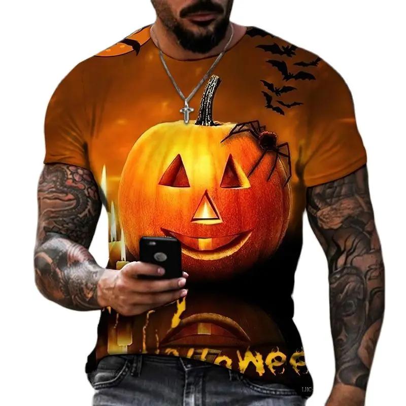 Fashion Terror Funny Pumpkin Shape 3D Printed Graphic T Shirts For Men Halloween Festival Casual Personality Round Neck Tees Tops