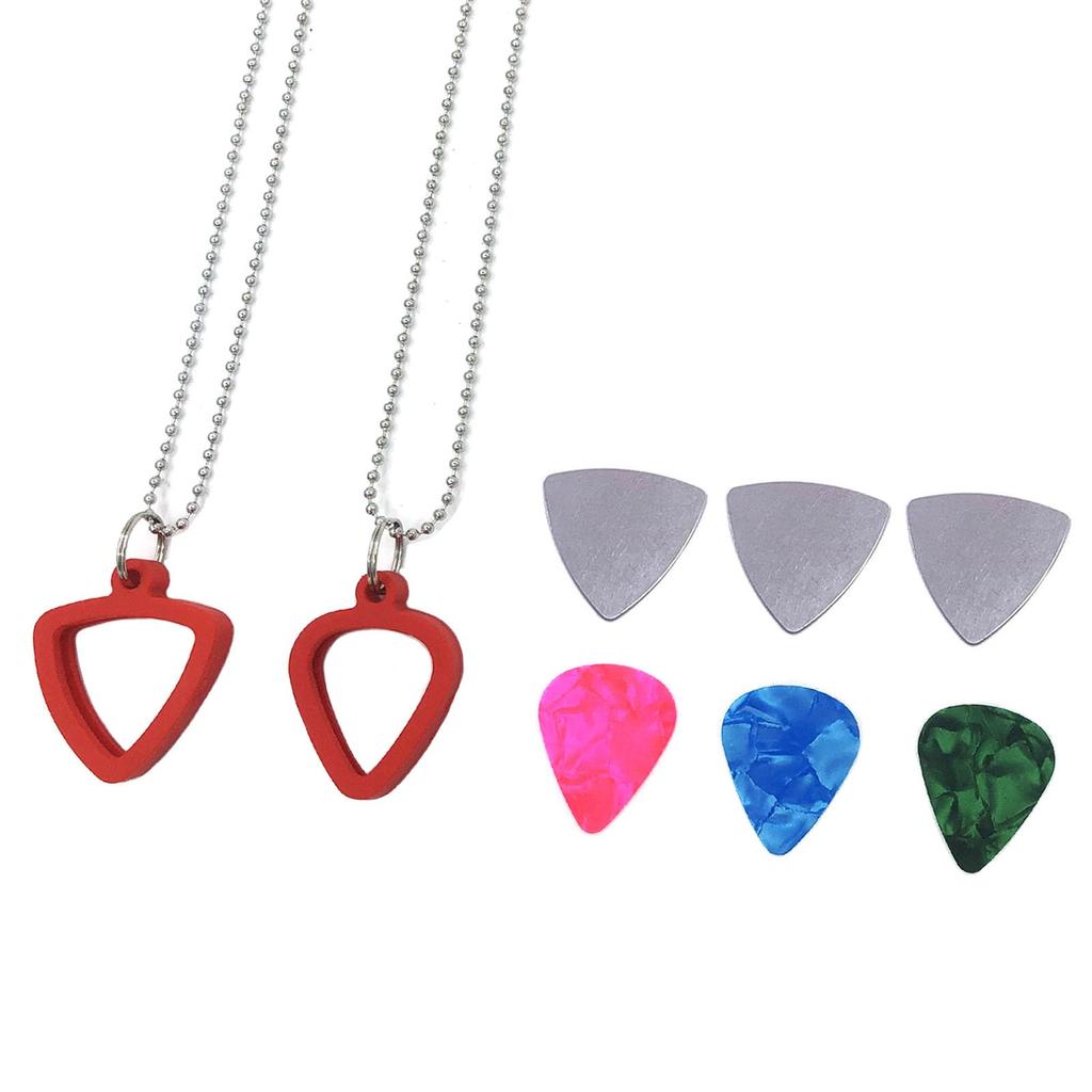 TUOREN Guitar Pick Holder Set of Includes 3 Stainless Steel Picks and 3 Colorful Celluloid Perfect for Electric and Ukulele Guitarist Pick Storage Red