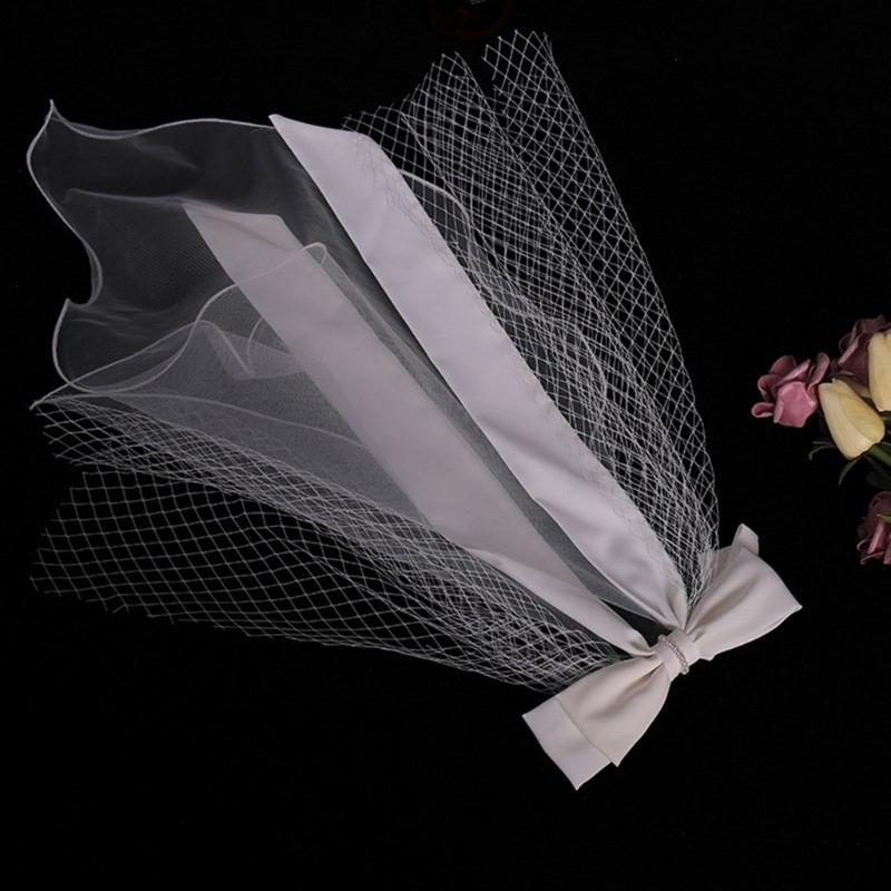 Ribbon Bowknot Long Tulle Marriage Bridal Veil with Fix Hair Clip for Marriage Wedding Celebration Party Accessories