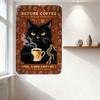 Vintage Brown Background Coffee Cat Tin Sign with Cat Holding Coffee Cup, Retro Coffee Icons, Home Cafe Bar Wall Decor Metal Pos