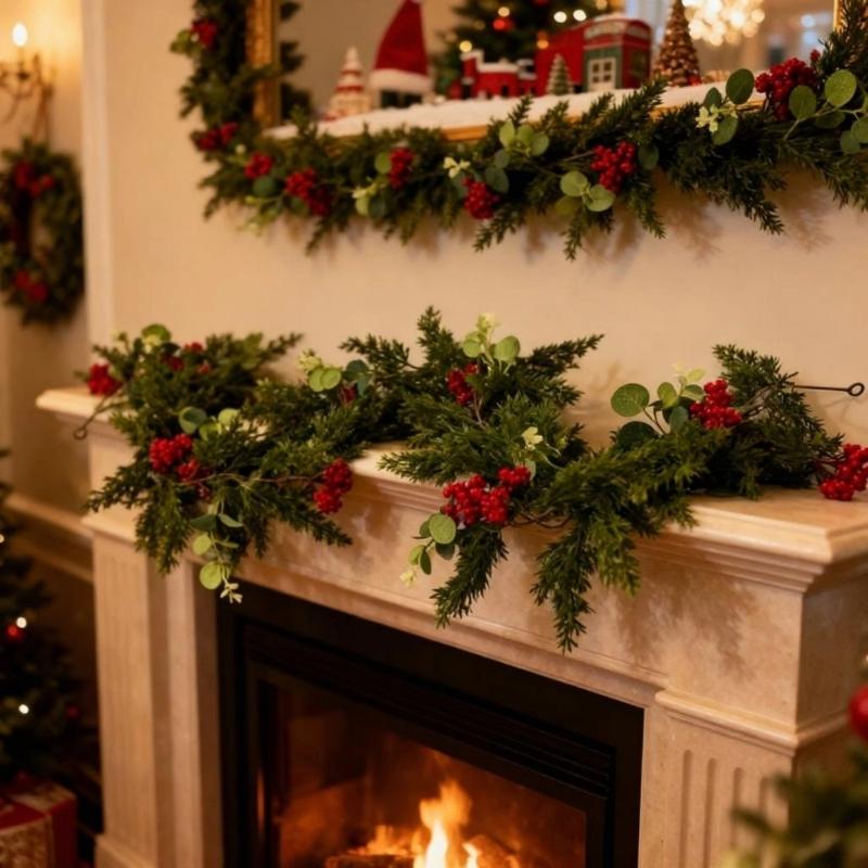 Elegant Plastic Christmas Berries Money Leaf Garlands Reusable Pine Vine Ornament Festival Indoor Decoration