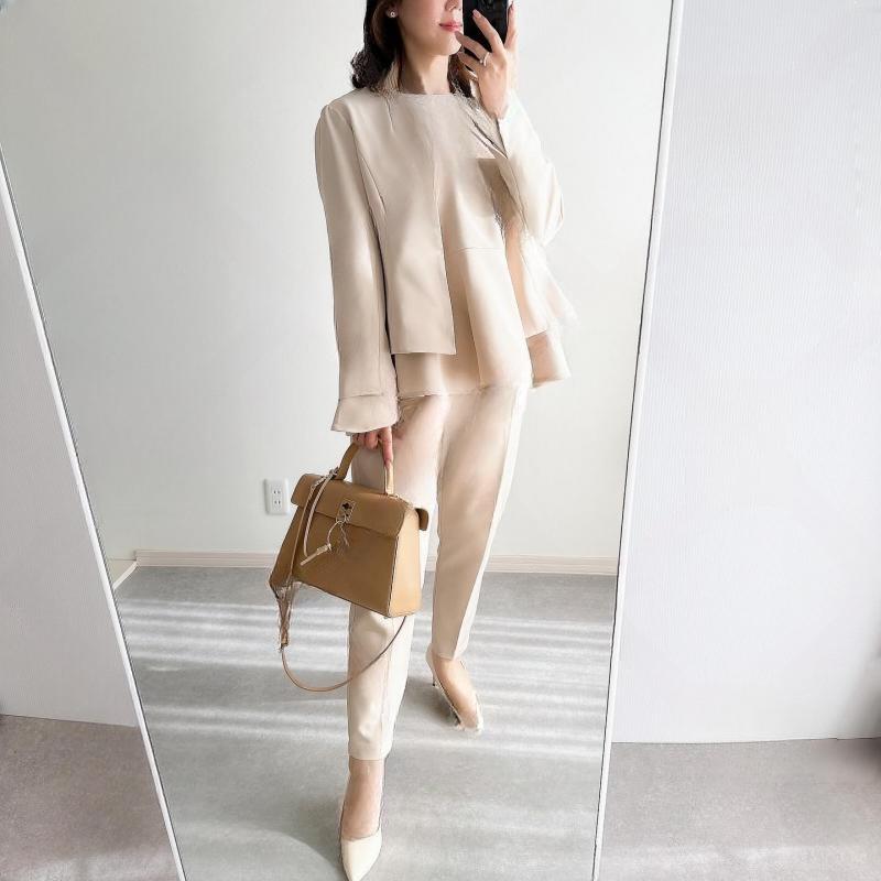 

Japanese Spring 2026 New Collarless Jacket + Loose Waist Pants Set Small бежевый