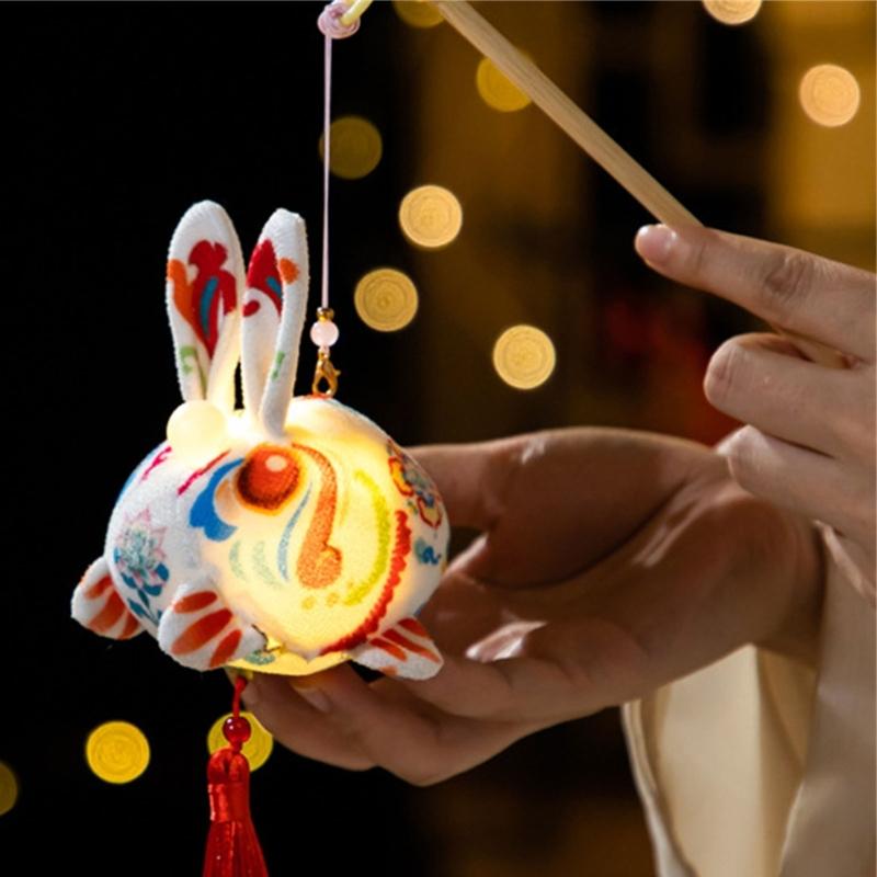 Handmade Fabric Rabbit Lamp Making Supplies Traditional Style Design With Glowing LED For Party Decoration