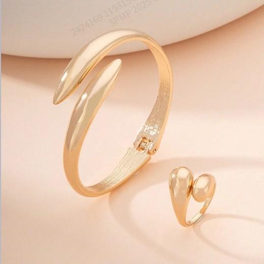 Water drop element glossy bracelet ring jewelry set simple and exquisite Christmas gift