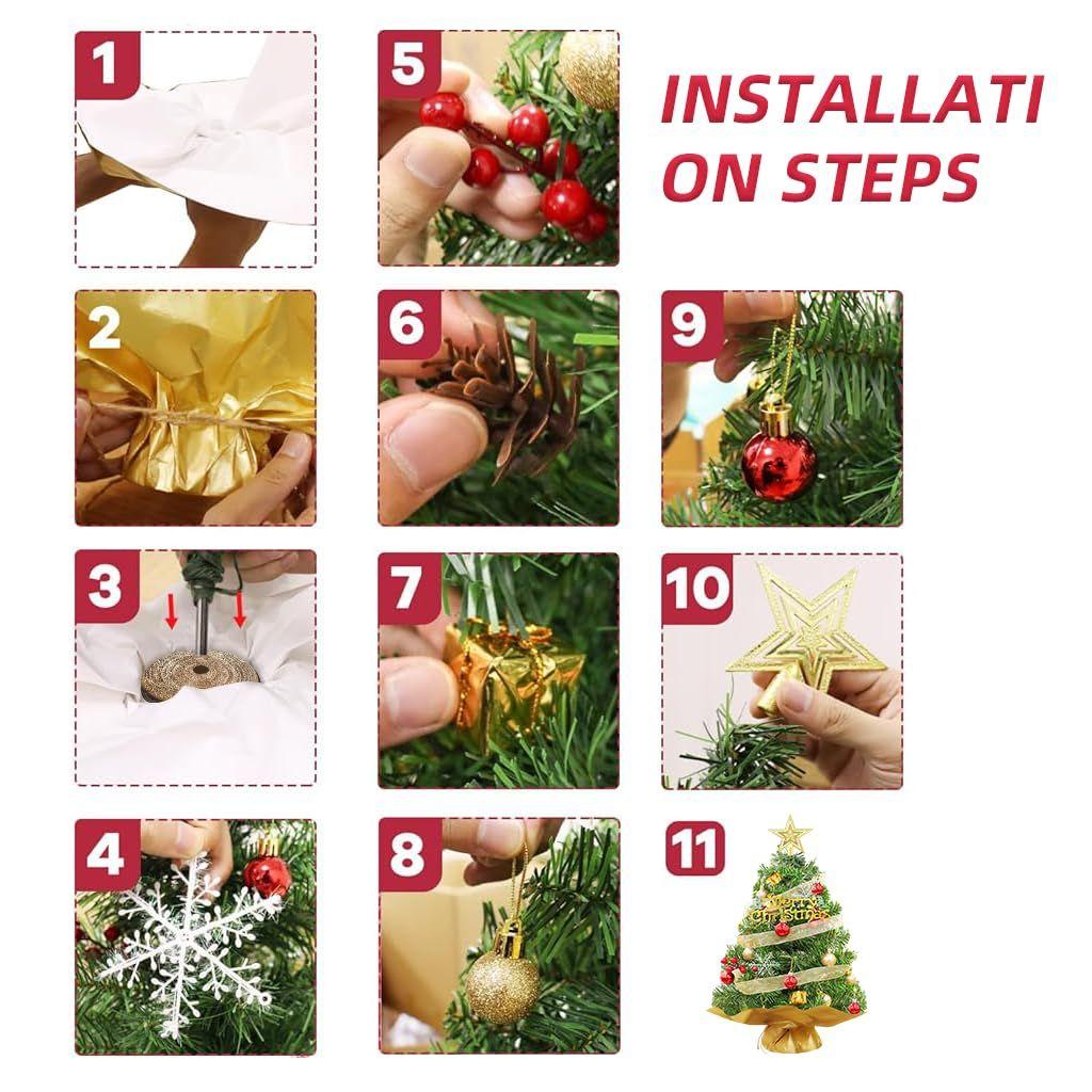 60 CM Mini Christmas Tree for Desktop Decor, Premium Mini Xmas Trees for Christmas, Office School House Restaurants Store Decoration