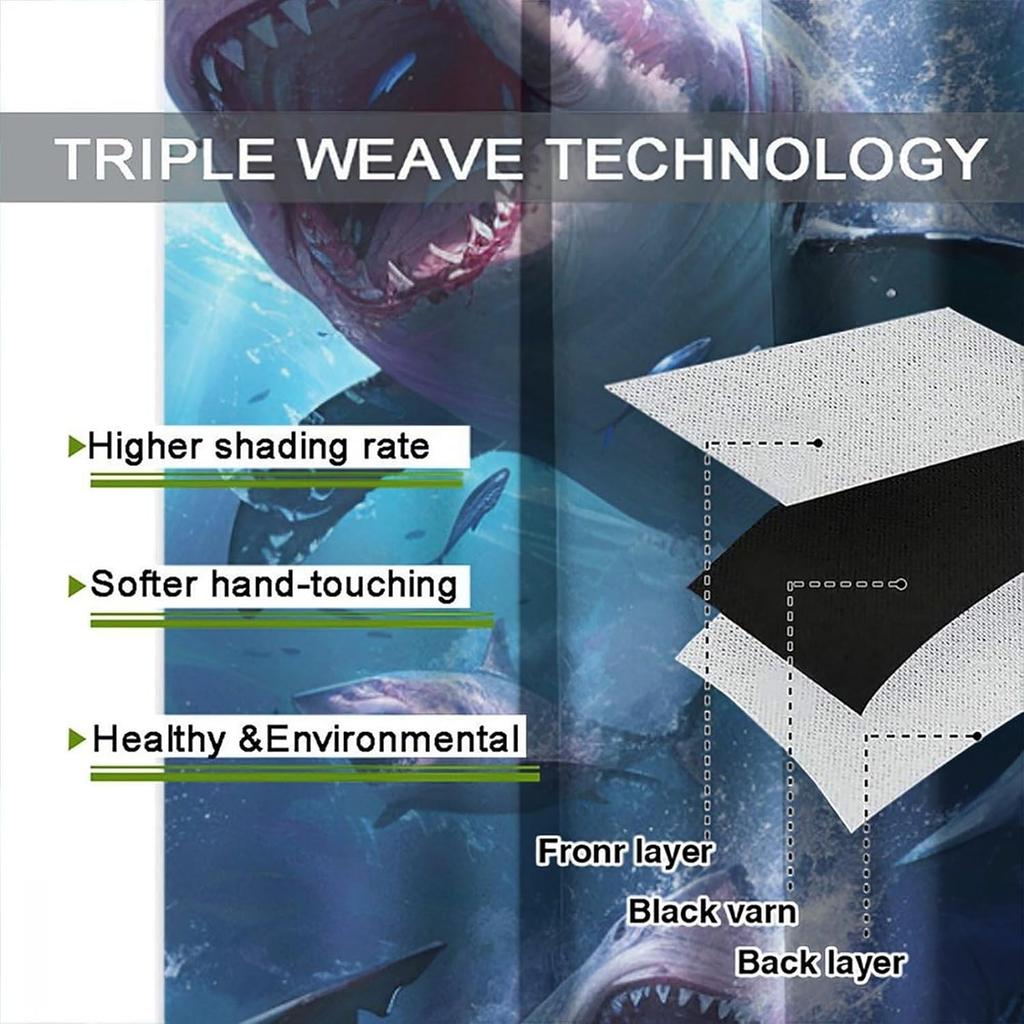 Shark Themed Curtains, Sea of Ferocious Sharks, Spectacular Sea Animal Shark Landscape Decorated Curtains, Boy Personality Room Decorated Rod Pocket