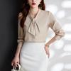 Blouse élégante en acétate satiné à nœud pour femme Troyman