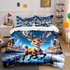 Cute Winter Reindeer Cabin Printed Bedding Set Kid'S And Adults' Bedroom Decor, Exquisite Three-Piece Bedding Set Gift