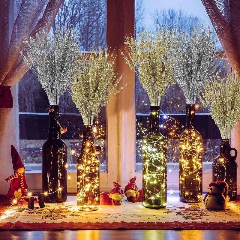5/1PCS Christmas Tree Decoration Artificial Glitter Berry Stem Ornaments Glitter Branch Home Holiday Wedding Party Supplies