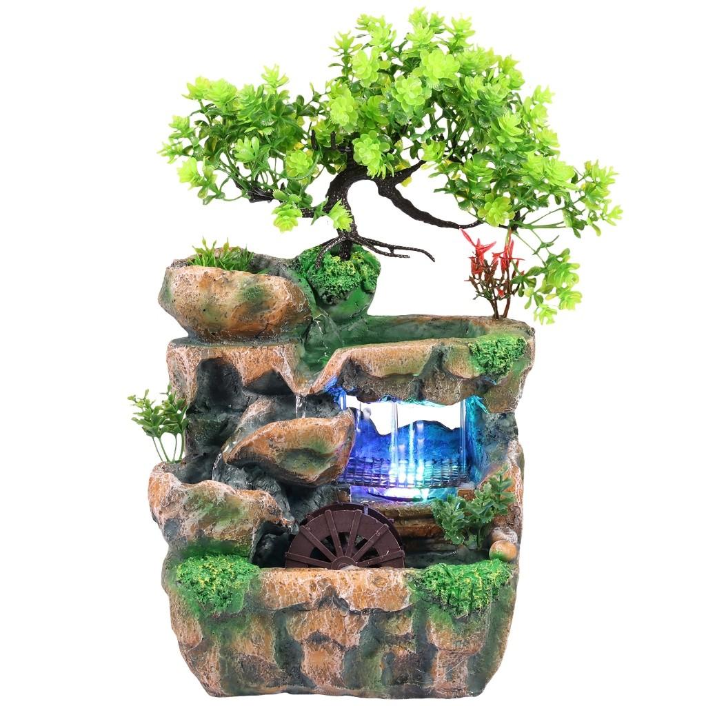 Kontor Hem Bordsskiva Vattenfall Dekor Avkoppling Meditation Skrivbordsfontän Kreativa Mjuka Ljus Flödande Vatten Ornament