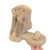 Fashion retro rivet fringed open-toed sandals women's 2025 summer new niche design versatile Roman cool boots tide