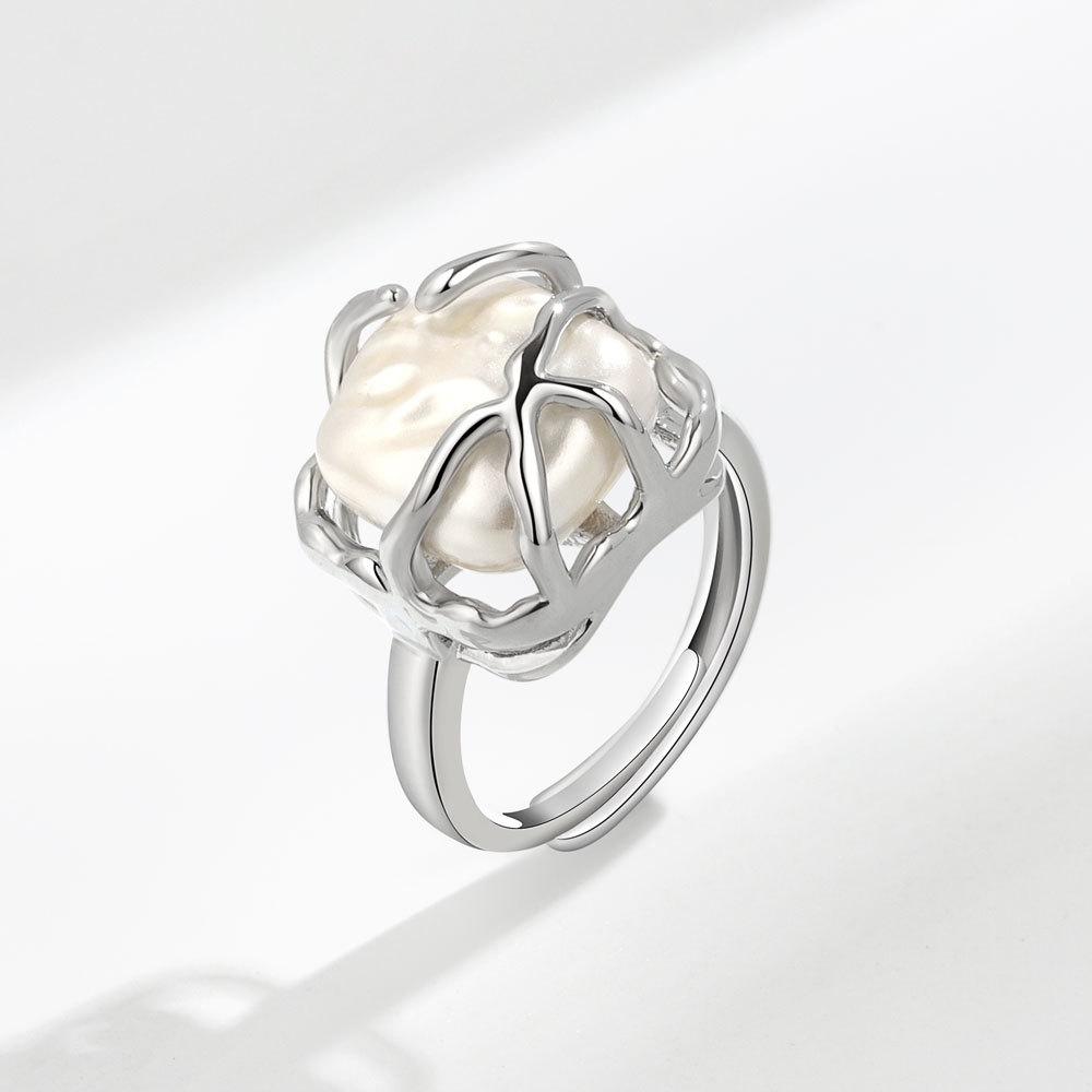 Elegant S925 Silver Vine Wrapped Pearl Open Ring For Women Fashionable Personalized Index Finger Band Stylish Jewelry opening adjustable белого золота