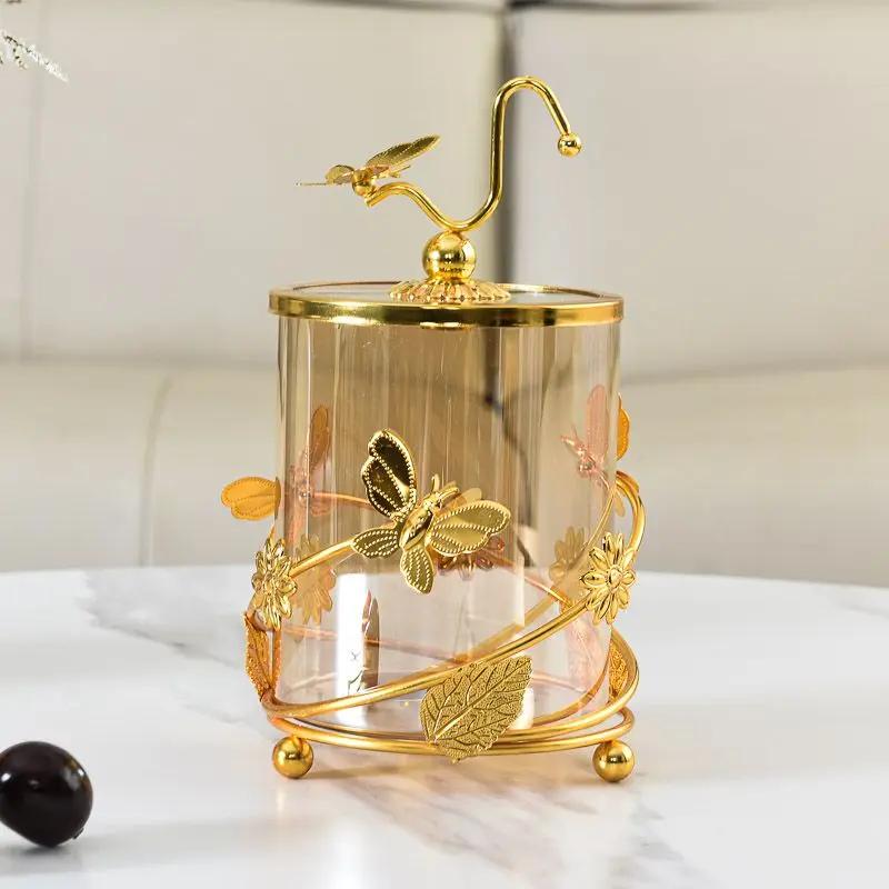 Modern Metal Glass Storage Jar Modern Candy Clear Glass Decorative Jar Golden Butterfly Storage Bottle Home Decoration Ornaments