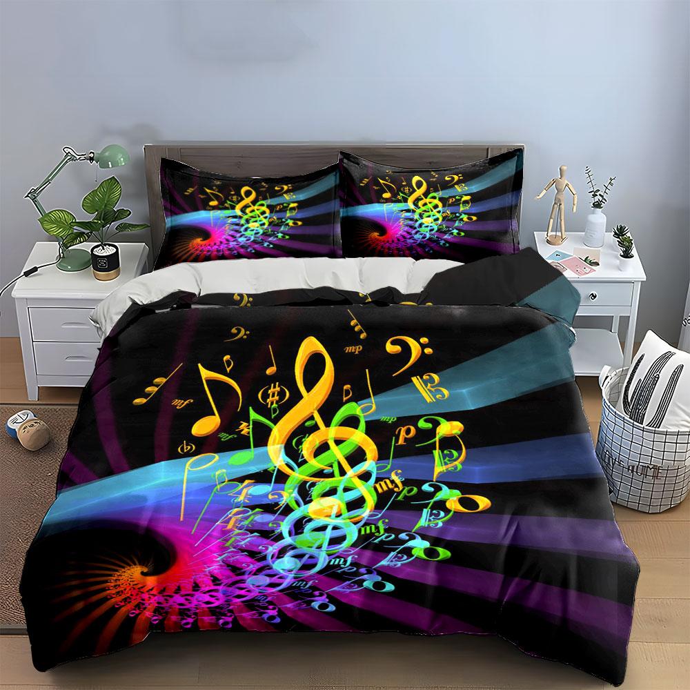 Colorful Musical Notes Art Set Multiple Sizes Kid'S And Adults' Bedroom Exquisite 3Pc Bedding Set, Gift
