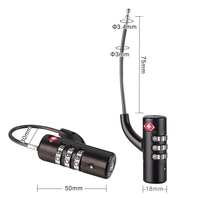 Portable Security Tsa Customs Lock Overseas Customs Clearance Trolley Luggage Suitcase Backpack Password Padlock Steel Cable