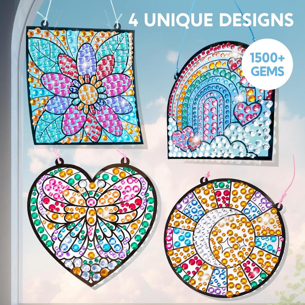 4PCS Window Art Suncatcher Kits Fun Gem Painting Diamond Crafts Boys Girls Birthdays Christmas Gifts JOYFY and for Play Entertaining Safe Kid Friendly