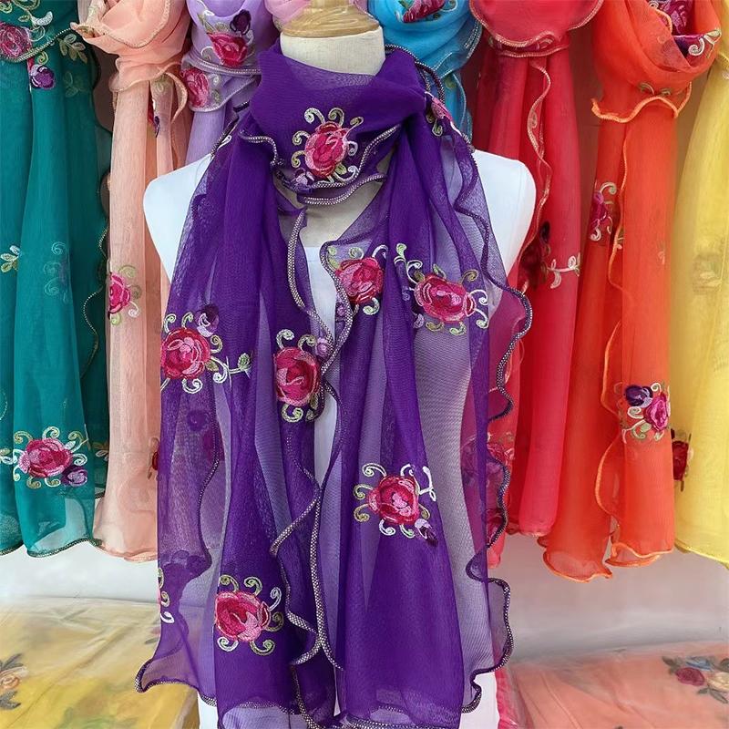 Lace Scarf Women Lightweight Hijab Elegant  Print Silk Floral Shawl Wraps Headband Handle Hair Accessories Bandana