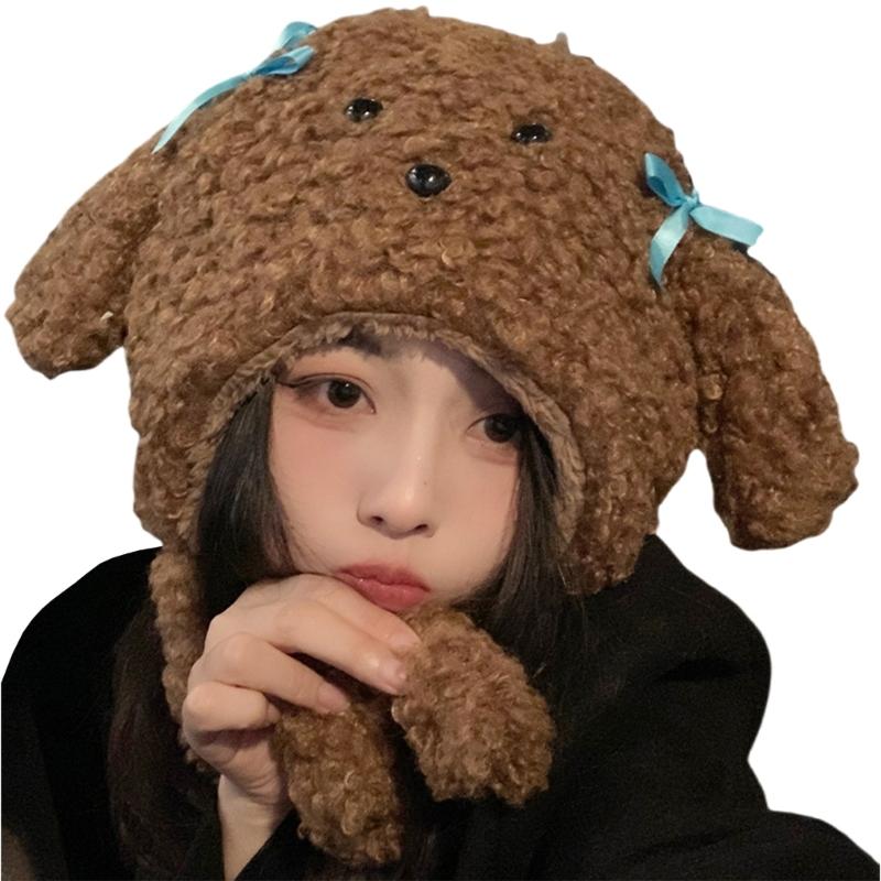 

Cartoon Hat Thicken Head Wrap Furry Puppy Soft Thicken Hood for Women Outdoor Wear for Winter Sports Cycling Skiing