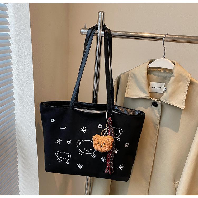 Embroidered Cartoon Shoulder Large Capacity Student Tote Versatile Shoulder Women's Bag Class Handbag