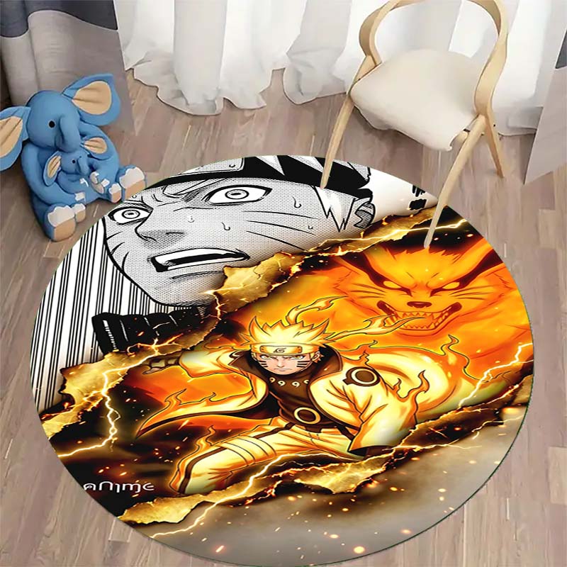Naruto Round Area Rug Anime Cartoon Pattern Soft Non-Slip Floor Carpet For Bedroom Living Room Kids Room Playroom Home Decor Mat