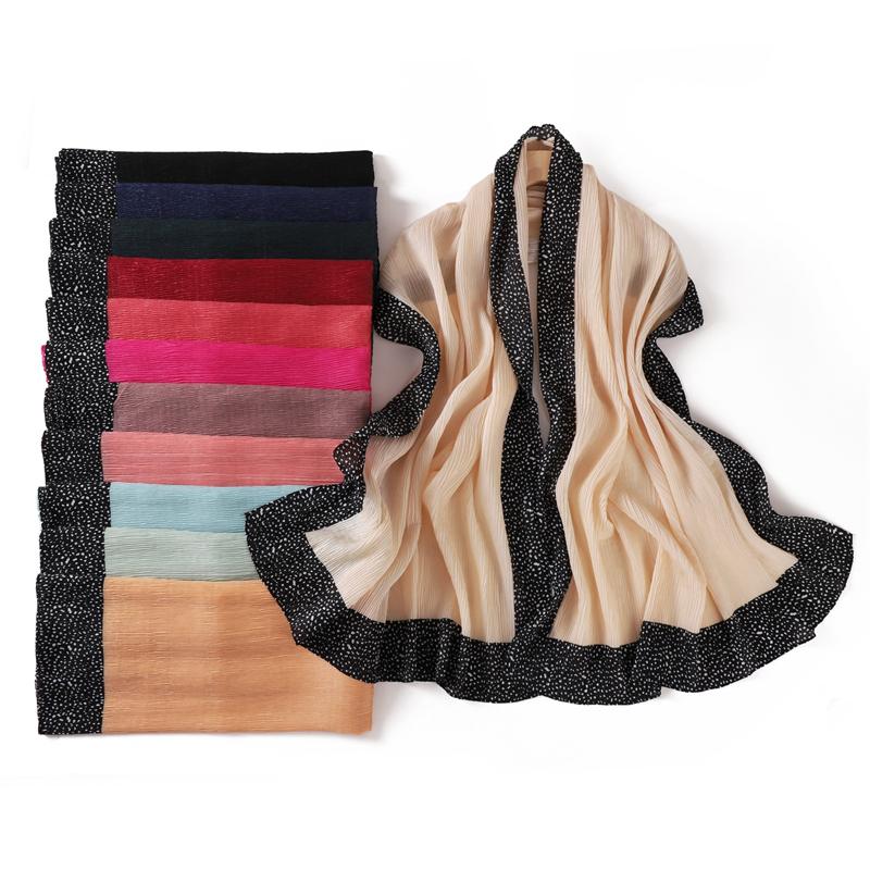 80*180cm Women Plain Solid Wrinkle Hijab Scarf Lady High Quality Wraps Shawls Muslim Headband Islamic Scarves Ramadan