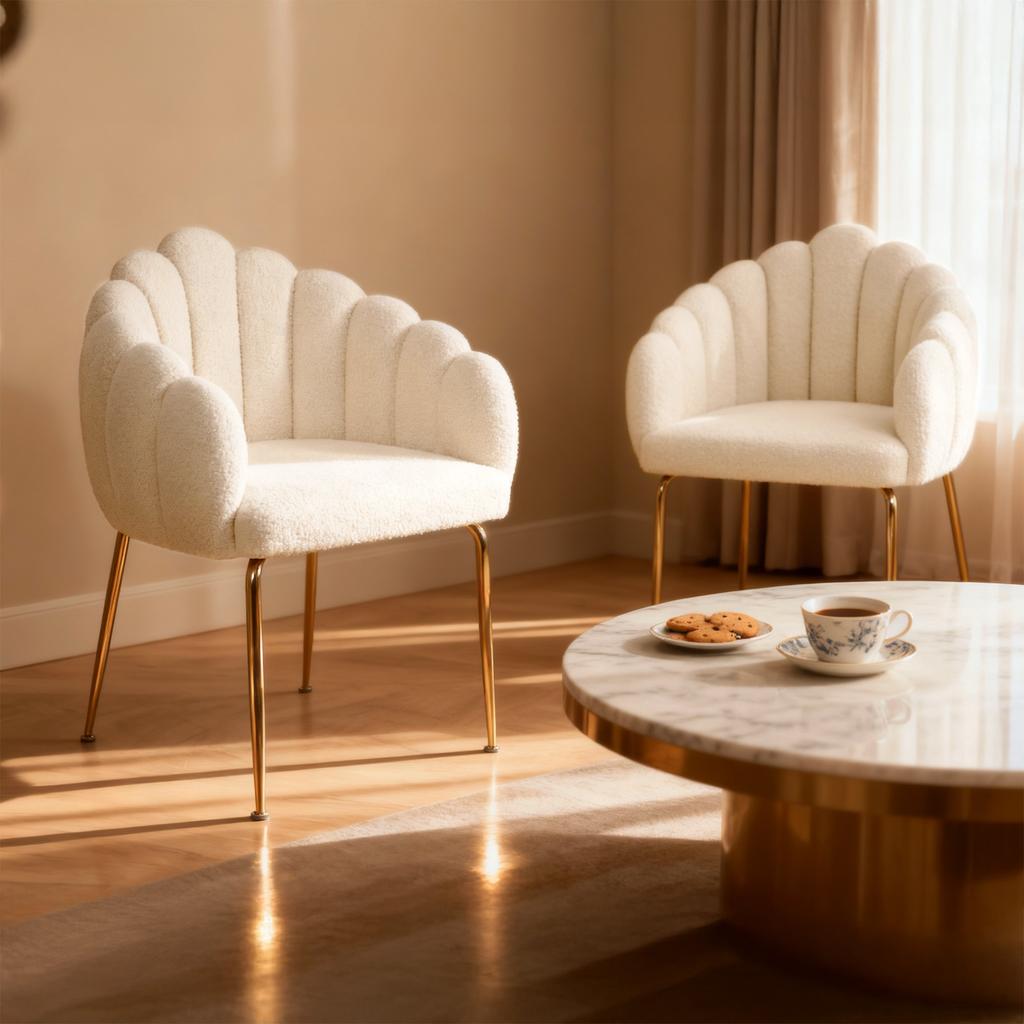 Fogia Upholstered Chair Elegant Glamour Lamb Boucle Teddy Jumihome