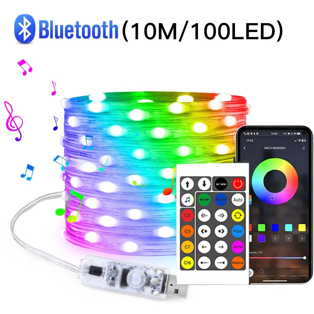 

Светодиодная гирлянда-лента Рождественские огни Умный Bluetooth USB Музыка Фестон Уличная гирлянда Свадьба День рождения Вечеринка Декор для дома