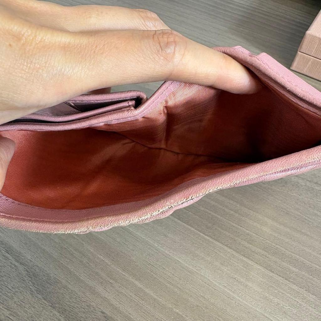 Used Miu Miu Matelasse Mini Wallet Compact Bifold Pink With Box