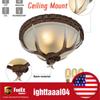 Antler Glass Semi-Flush Ceiling Light, 3-Light Bronze Rustic Antler Bowl Ceiling Light 110V