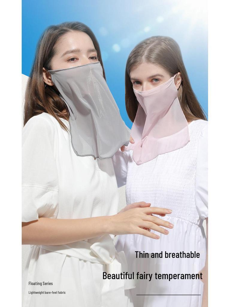 Women's Ice Silk Sun Protection Face Mask: Breathable, Ear-Hanging, Moisture-Wicking, Quick-Drying Veil for Outdoor Cycling and Driving.