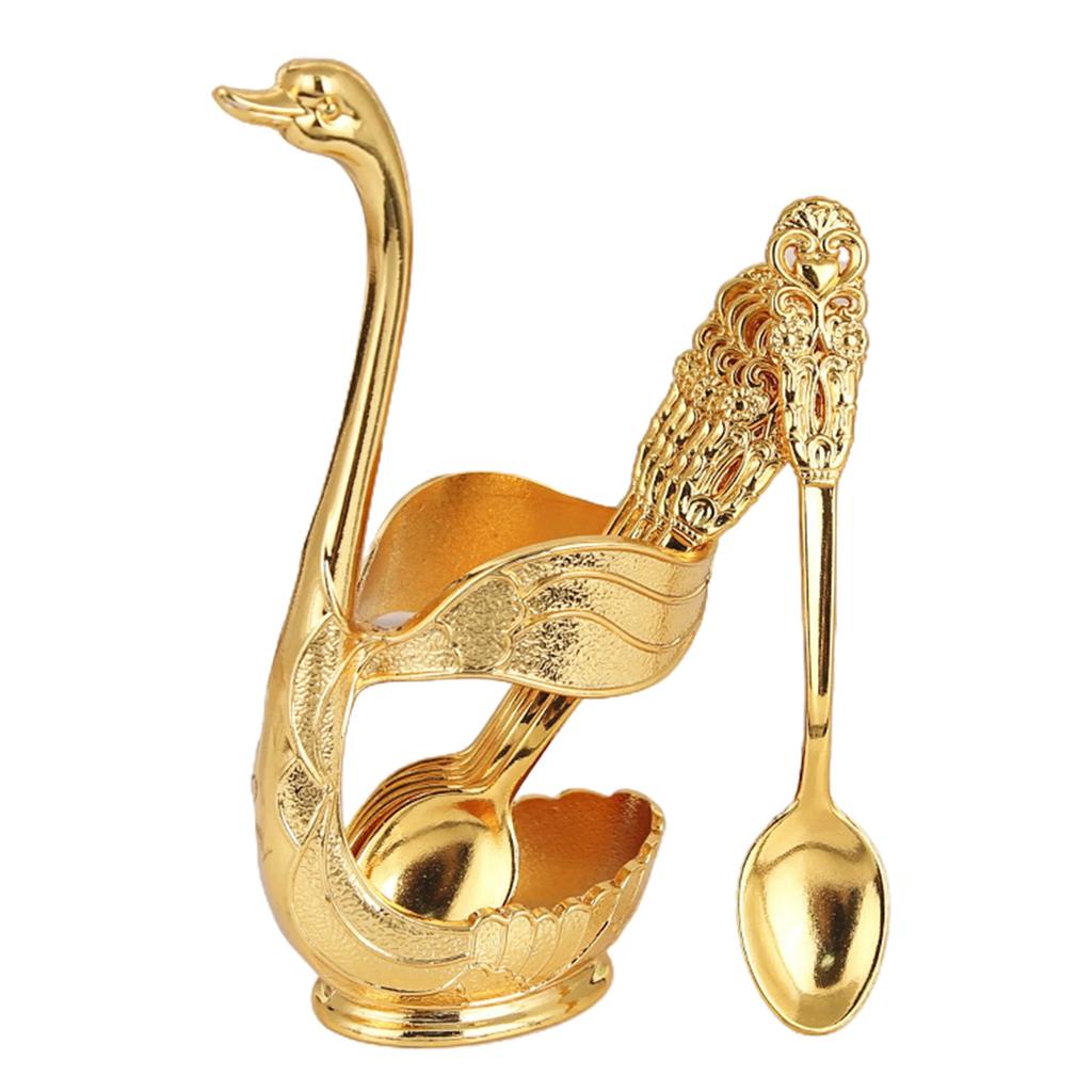 6pcs For Swan Fork and Spoon Set with Decorative Holder for Home Use Dining Office Receptions Parties and Outdoor Picnics