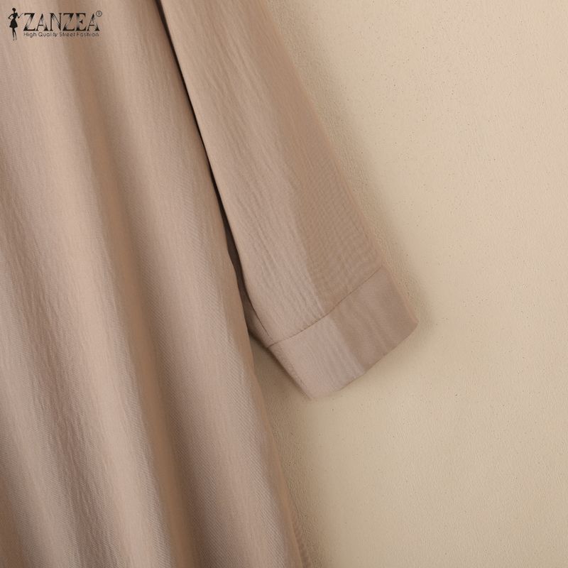 ZANZEA Women Casual Turn Down Collar Solid Color Long Sleeve Dress