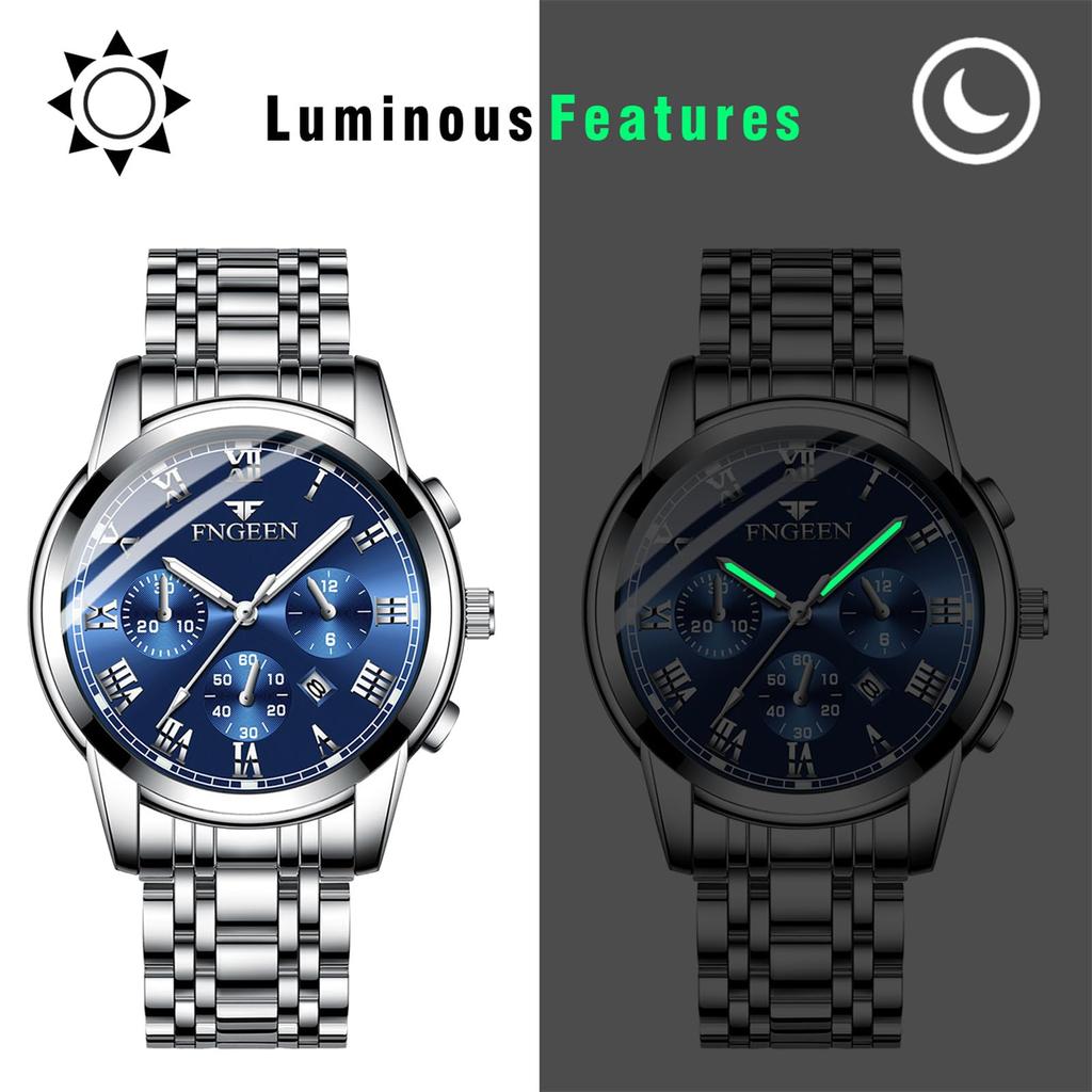 Stainless Steel Calendar 3ATM Diamond Luminous Analog Display Stylish Antique Quartz Watch Silver Blue Fashion Accessory Birthday Anniversary