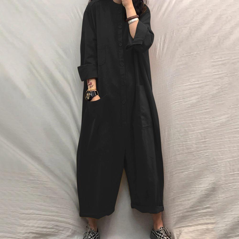 Damen Umlegekragen Langarm Lockerer Taillenbereich Lockerer Schnitt Hemdstil Overall