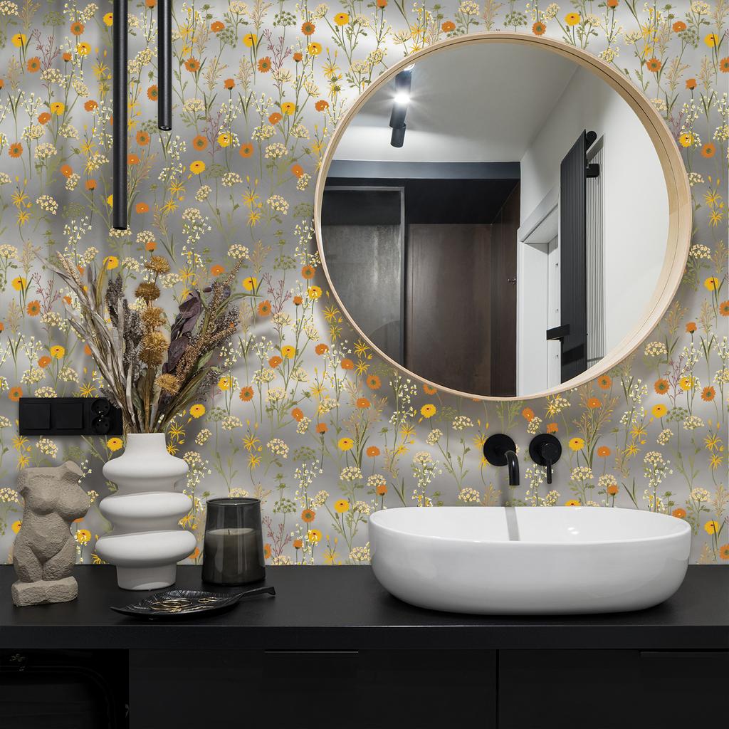 Papel de Parede Floral Autoadesivo Fazenda Flor Margarida Wildwood Papel de Contato Floral Escuro Autoadesivo