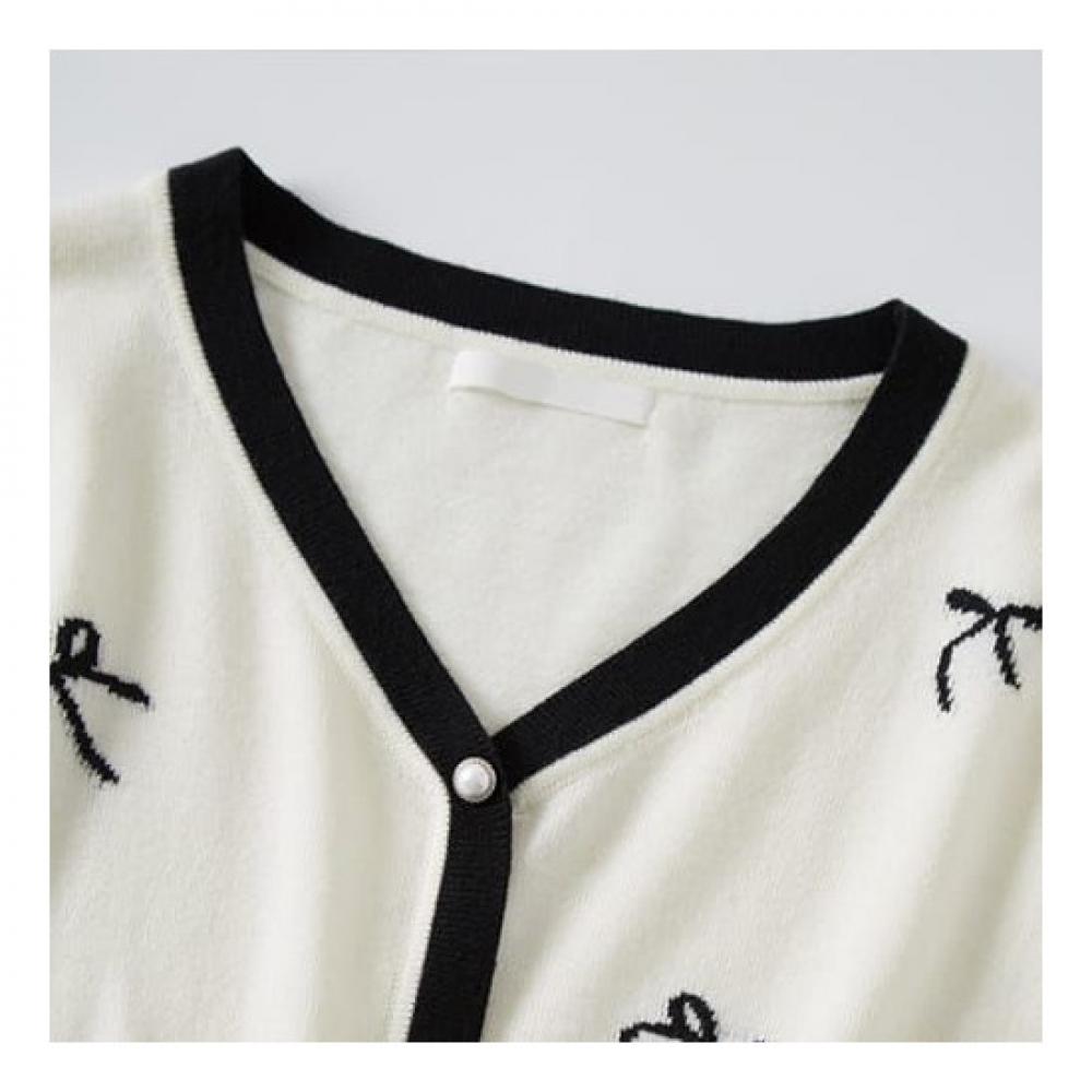 NaVaVa V Neck Ribbon Pattern Long sleeVe Knit Cardigan Nk1969