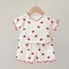2Pcs/Set Baby Girls Strawberry Pajamas Set Summer Short Sleeve Thin Toddler Kids Sleepwear Infant Home Wear Clothes