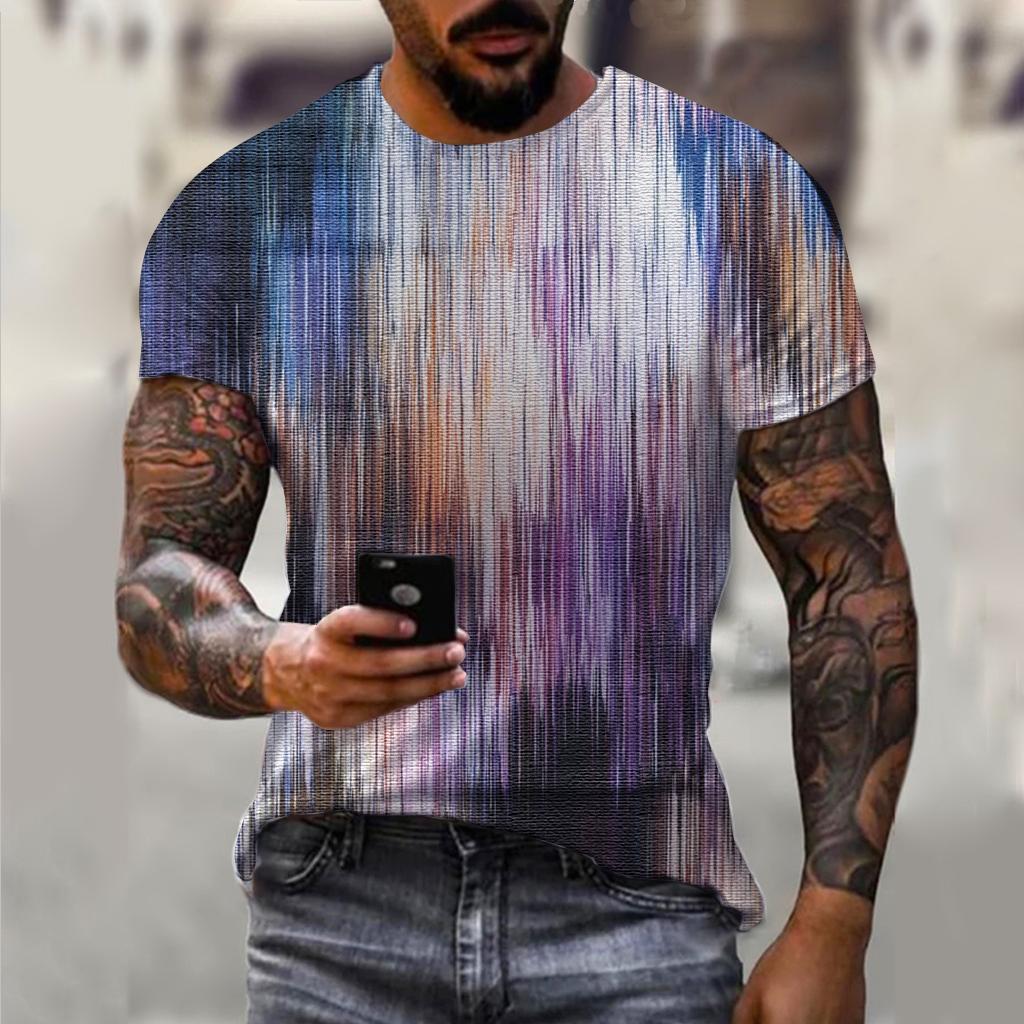 Striped T-shirt Men's T-shirt Men's Pattern T-shirt 3D Full Print Summer Short Sleeve Top