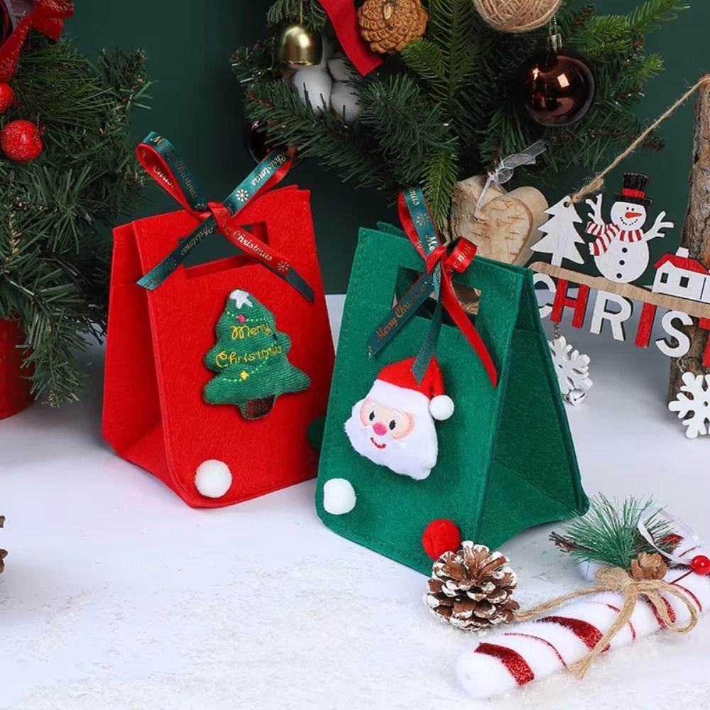 2PCS Felt Cloth New Year Gift Bag Red Green Felt Candy Pouch Christmas Gift Bag Family Gathering