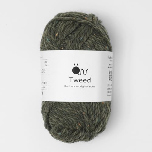 Raw Wool Yarn, 5 Balls, Tweed, Extra Thick, 30g (50m), 80% Wool, 20% Nylon, Green