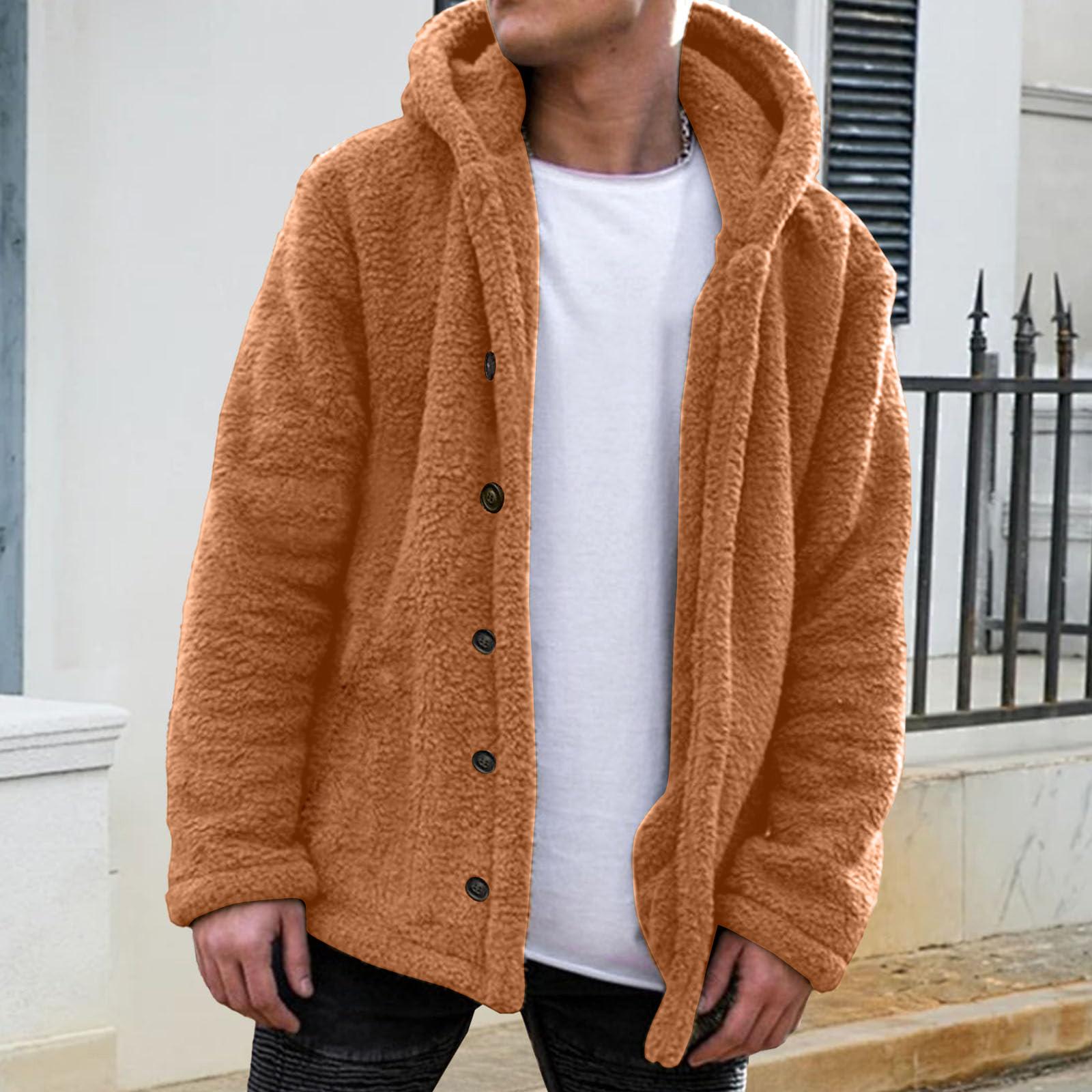 

Fall And Winter Men s Color Hooded Fleece Coat Fleece Fashion Trend Menswear XXL кавовий