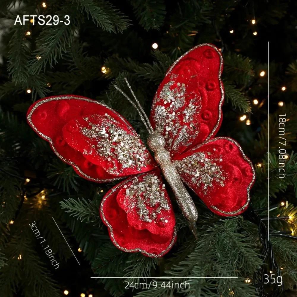 Multicolor Christmas Tree Decoration 25*21cm Gold Powder Fabric Glitter Butterfly Accessories Party Supplies Hanging Decoration