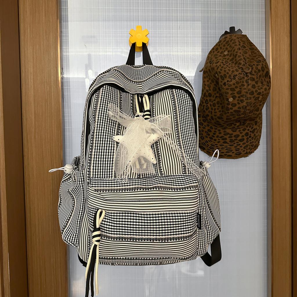 Schoolbag Striped Backpack New Cute Bow Outdoor Travel Backpack Large Capacity Leisure Junior High School Student Schoolbag