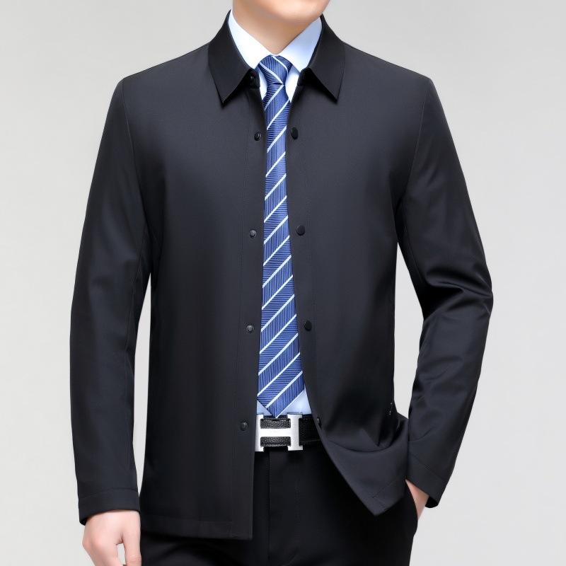 Middle-aged Men's Dad's Autumn Business Casual Jacket Simple Solid Color Thin Lapel Jacket Spring and Autumn Top
